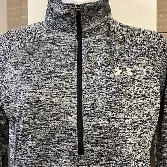 Under Armour Heather Grey Half Zip Pullover Long Sleeve Mock Neck Shirt- Small - Picture 2 of 10